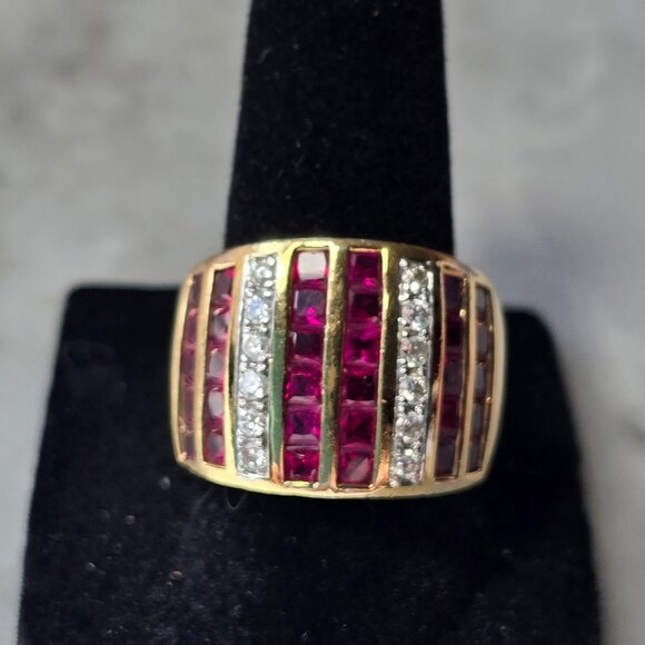 Ruby & Quartz, Gold Rhodium on Sterling Silver Ring - Picture 1 of 7